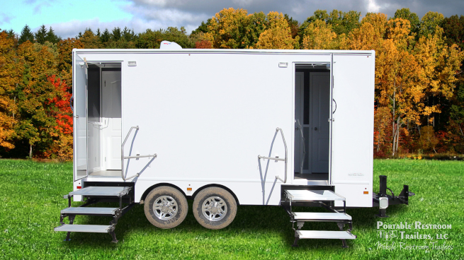 Exterior of Portable Restroom Trailer for Lease